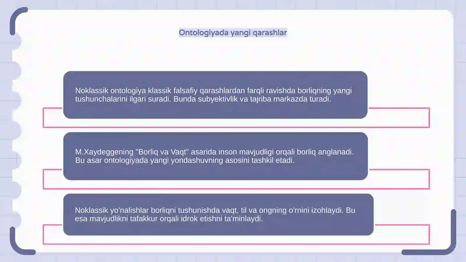 Noklassik ontologiyaning yo'nalishlari va mohiyati (M.Xaydeggening borliq va vaqt asari) 4