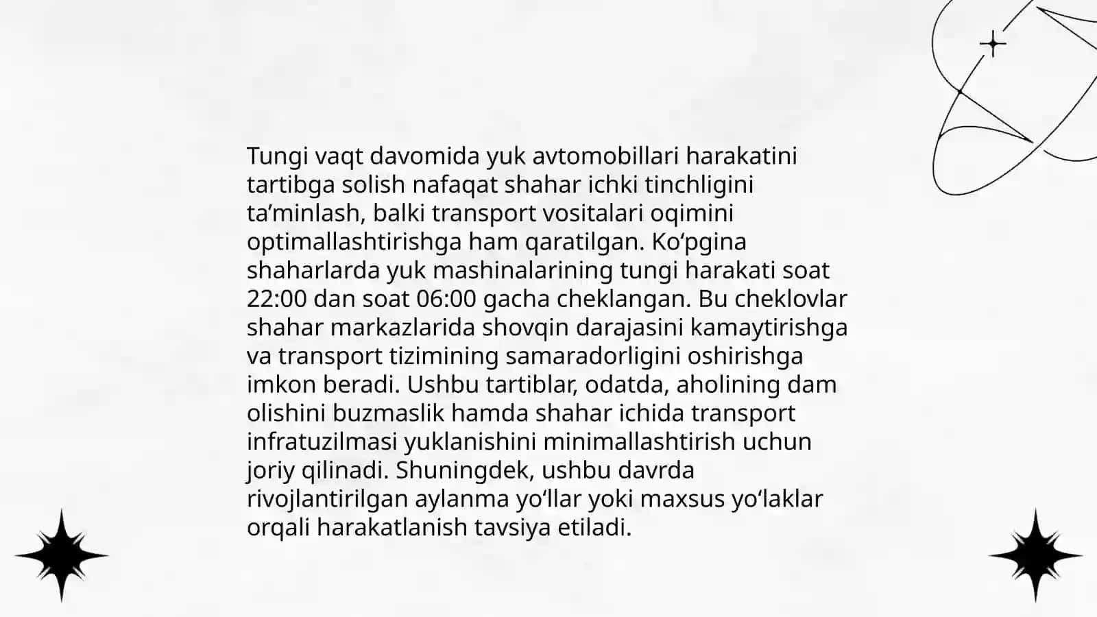 Shaharlarda yuk avtomobillari harakatining xususiyati 4