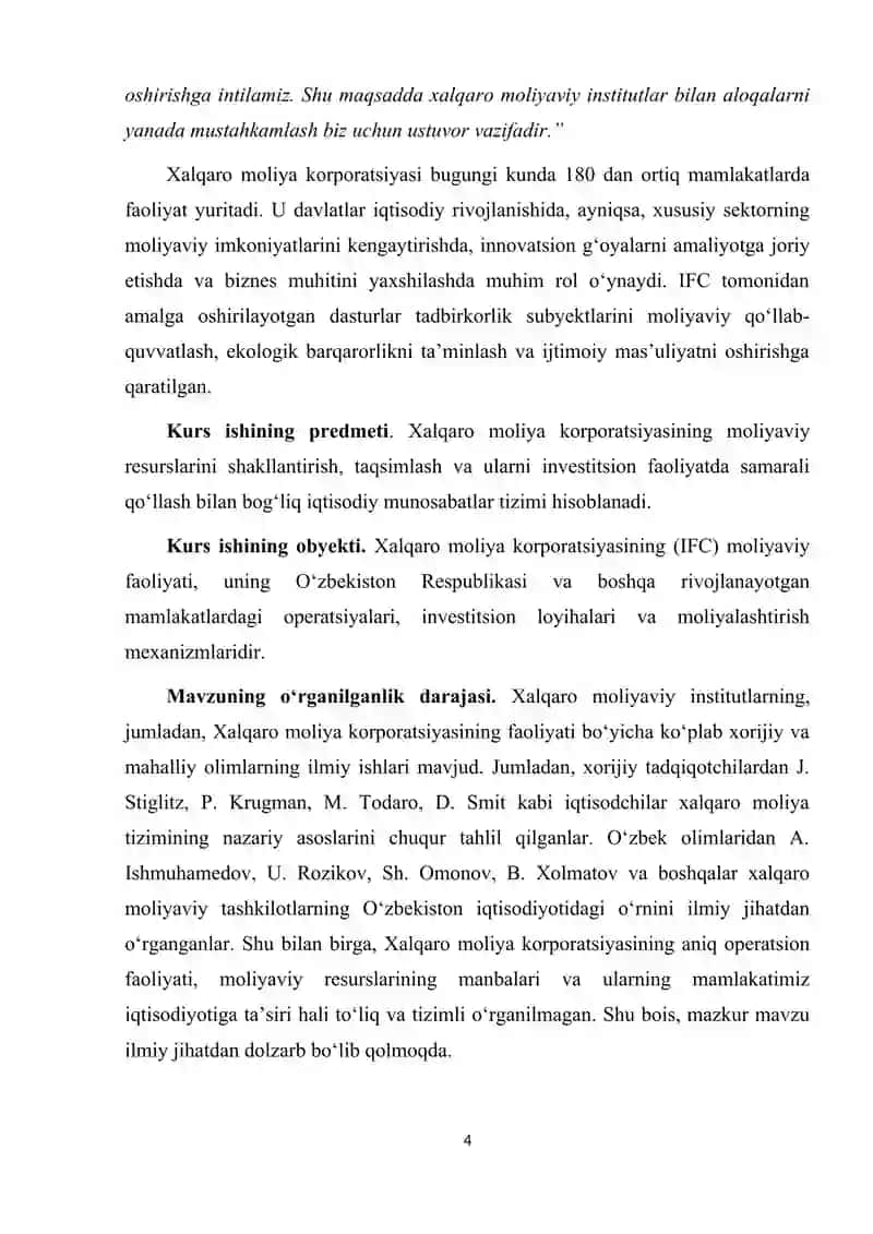 Xalqaro moliya korporatsiyasining moliyaviy resurslari va operatsiyalari. 4