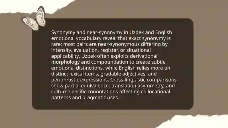 Semantic fields and lexical typology: "Emotions and Feelings" in Uzbek and English 4