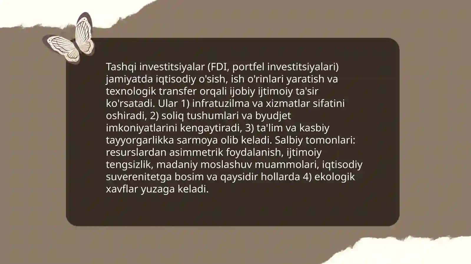 Tashqi investitsiyalar va ularning ijtimoiy ta'siri 4