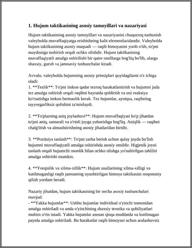 VALEYBOL HUJUMI TAKTIKASI OʻRGATISH USULLARI TAMOYILLARI VOSITALARI (YAKKALIK GURUH JAMOAVIY) 4
