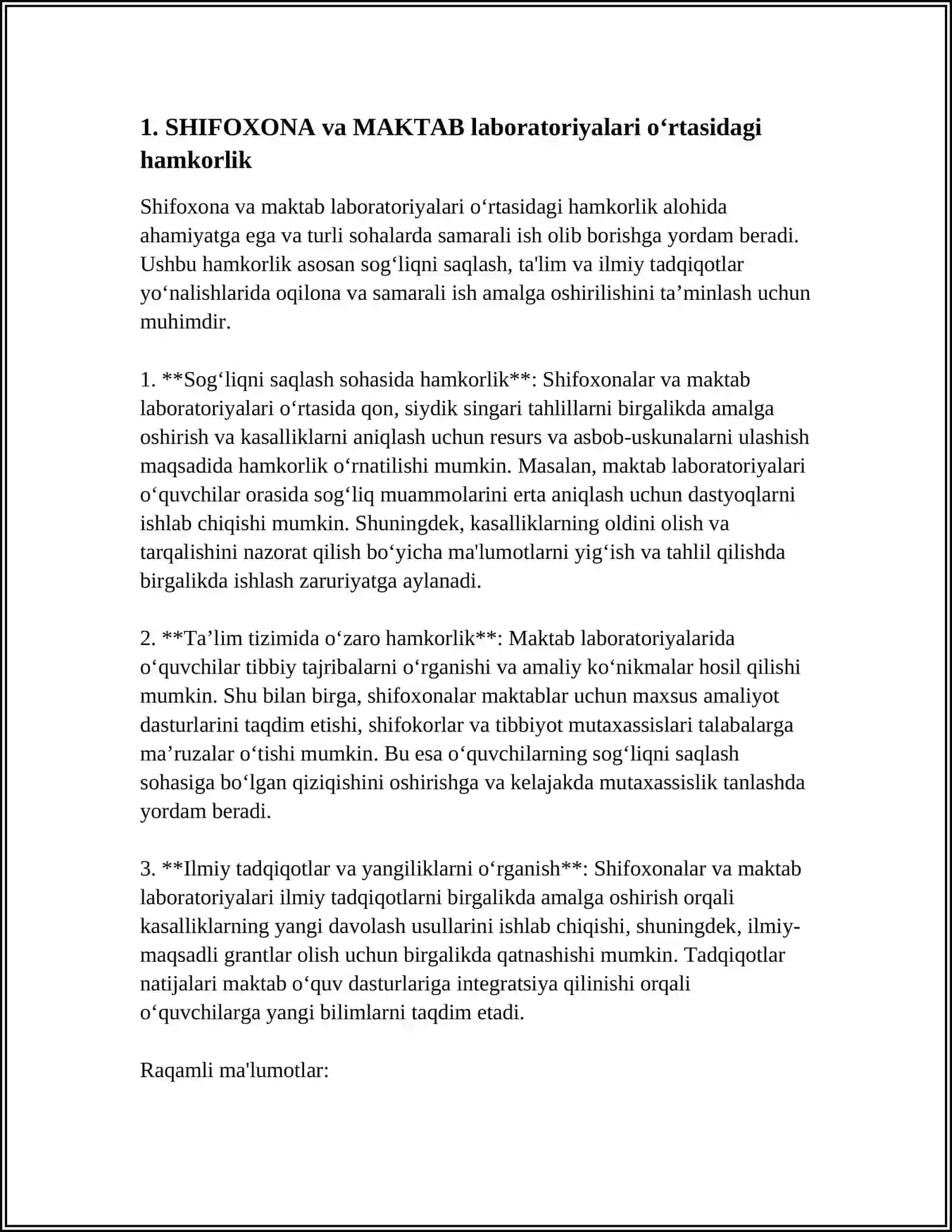 SHIFOXONA MAKTABLARI TIBBIYOT MUASSASASI VA TAʼLIM MAKTABI OʻRTASIDAGI KOʻPRIK SIFATIDA 4