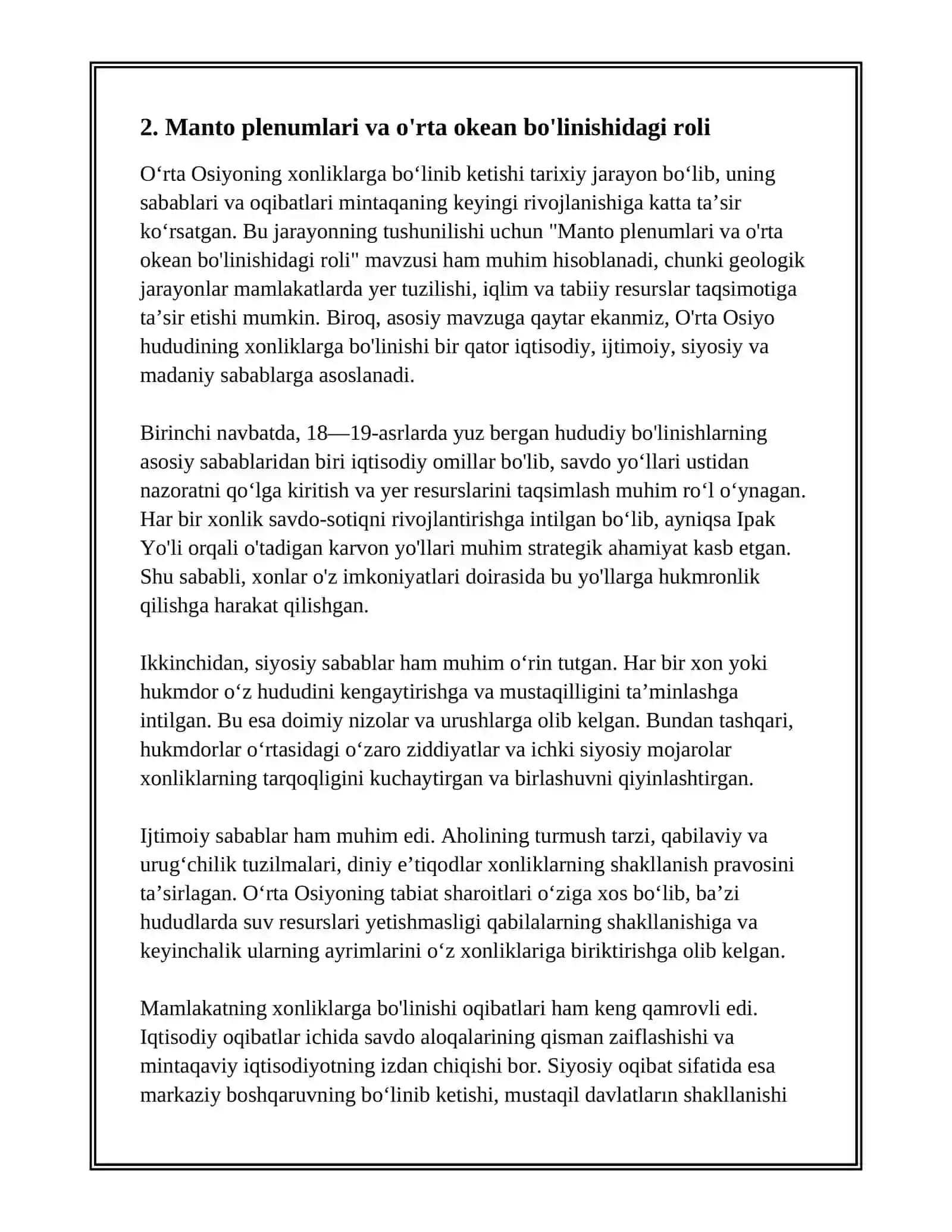 O'RTA OSIYONING XONLIKLARGA BO'LINIB KETISHI, UNING SABAB VA OQIBATLARI 4