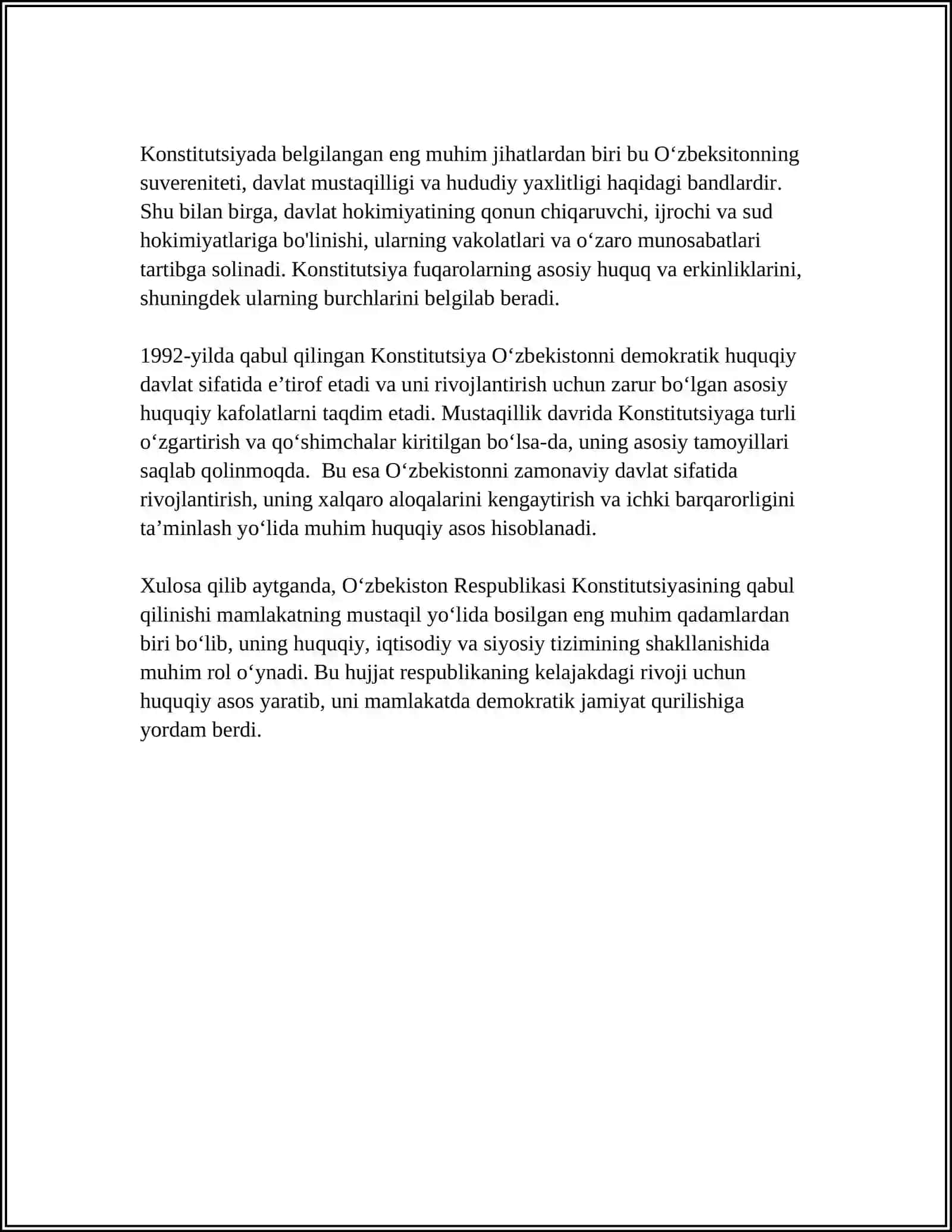 O'ZBEKISTON RESPUBLIKASI KONSTITUTSIYASI QABUL QILINISHI VA UNING TARIXIY NATIJALARI 4