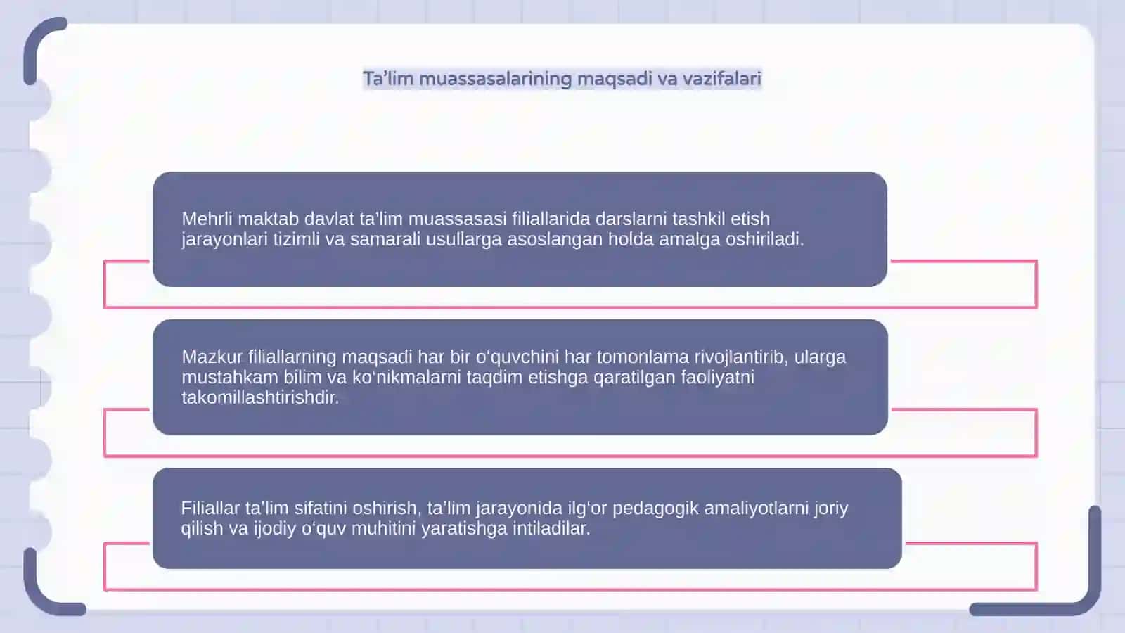 Mehrli maktab davlat ta’lim muassasasi filiallarida darslarni tashkil etish jarayonlari 4
