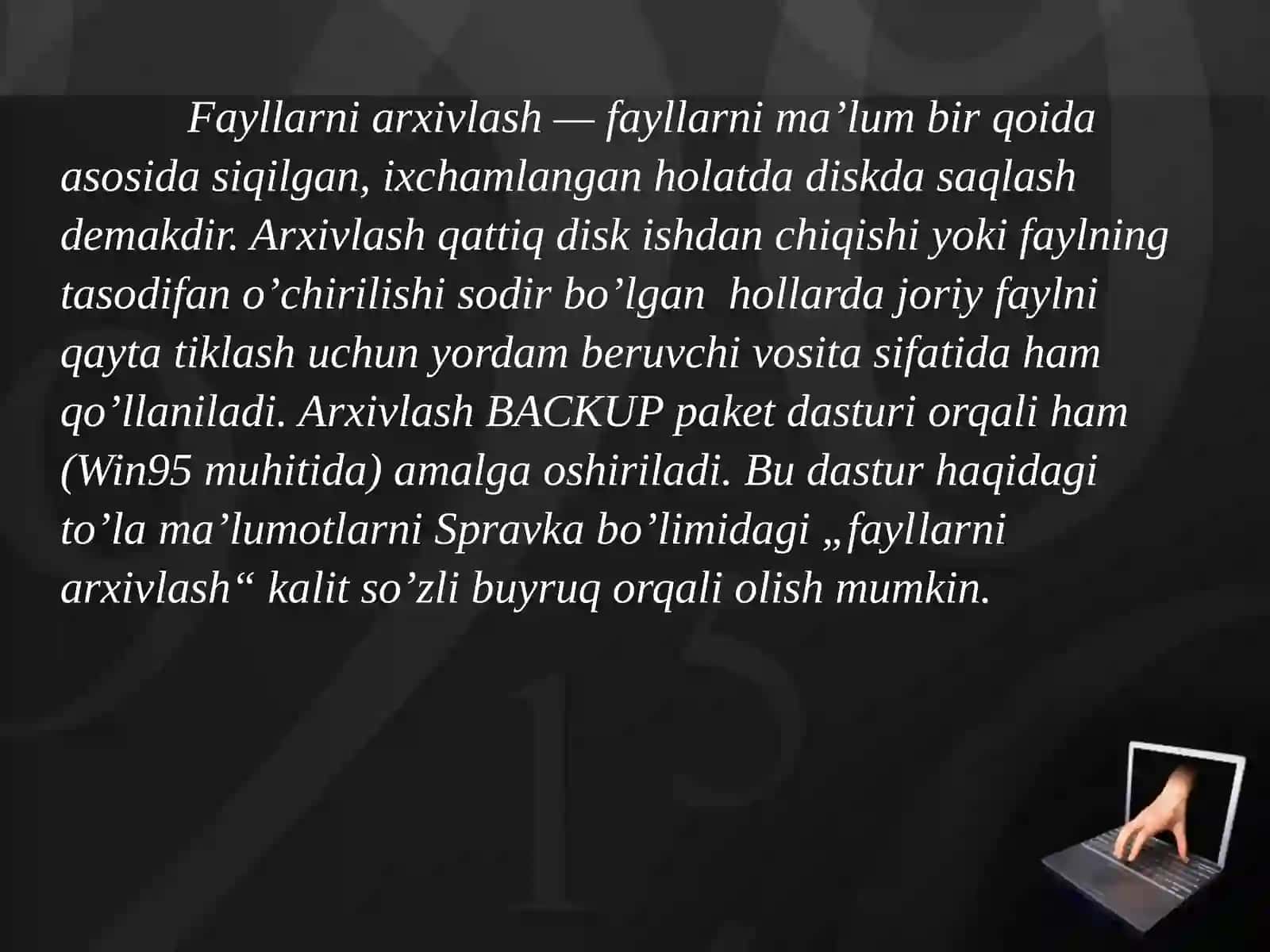 Arxivlashtirish dasturlari: fayllarni  arxivlashtirish  haqida  umumiy  ma’lumot 4