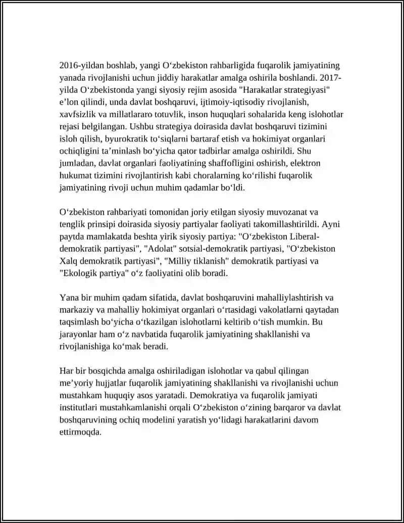 Oʻzbekistonda Demokratik Fuqarolik Jamiyati Shakllanishi, Amalga Oshirilgan Siyosiy Islohotlar 4