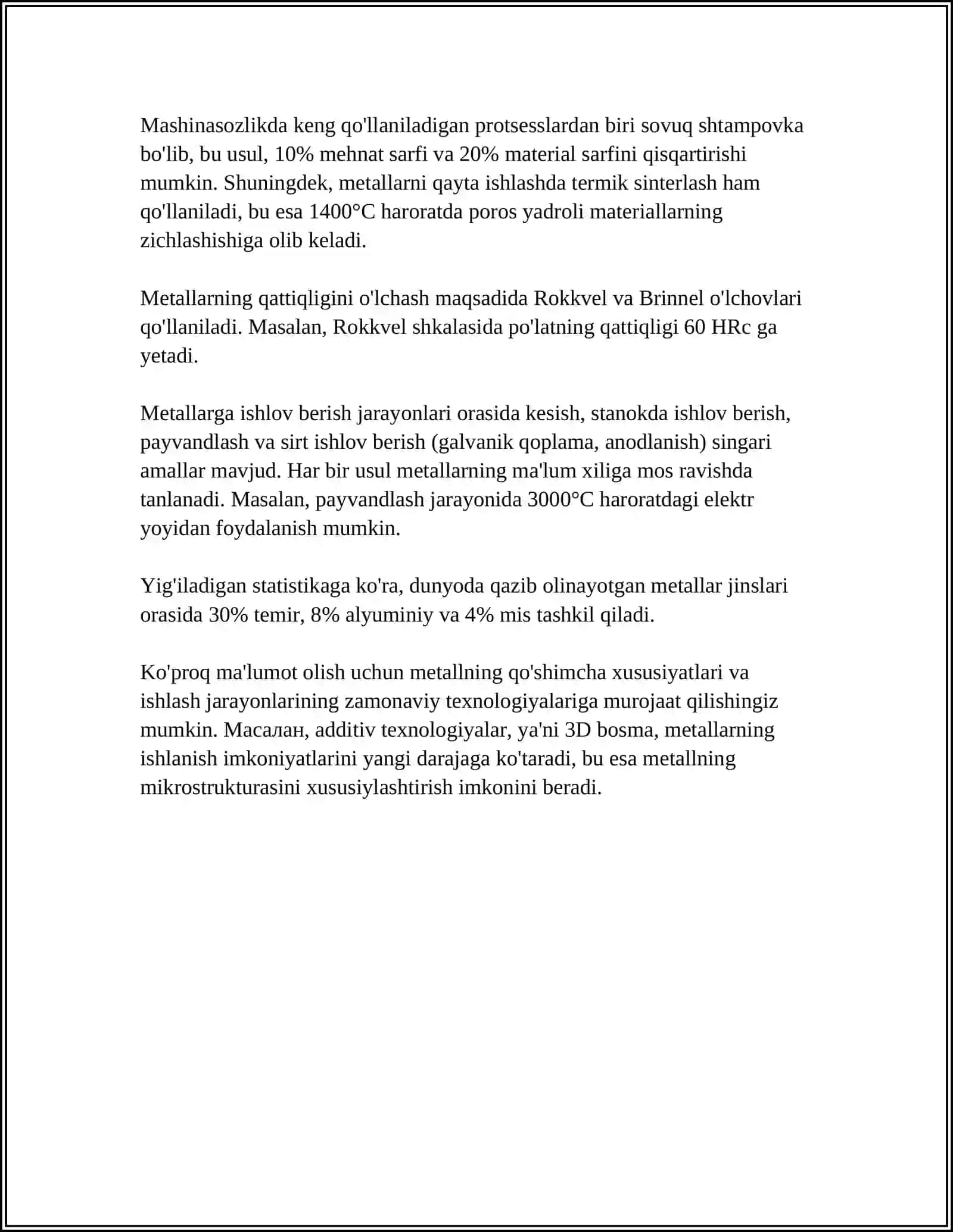 METALLARNI ISHLAB CHIQARISH TEXNOLOGIYASI ASOSLARI 4