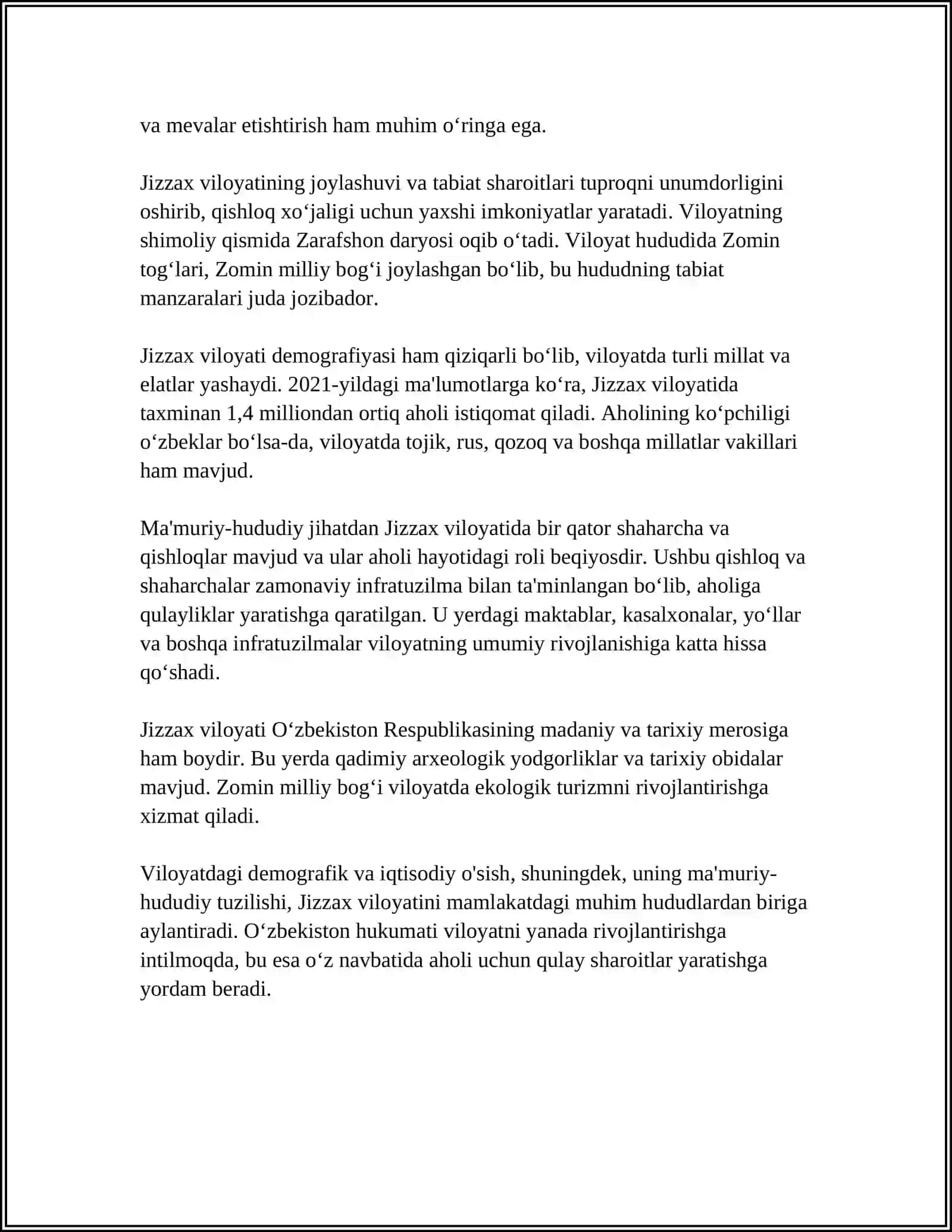 MA`MURIY-HUDUDIY TARKIBI VA IJTIMOIY-IQTISODIY RIVOJLANISH XUSUSIYATLARI.(JIZZAX VILOYATI MISOLIDA) 4