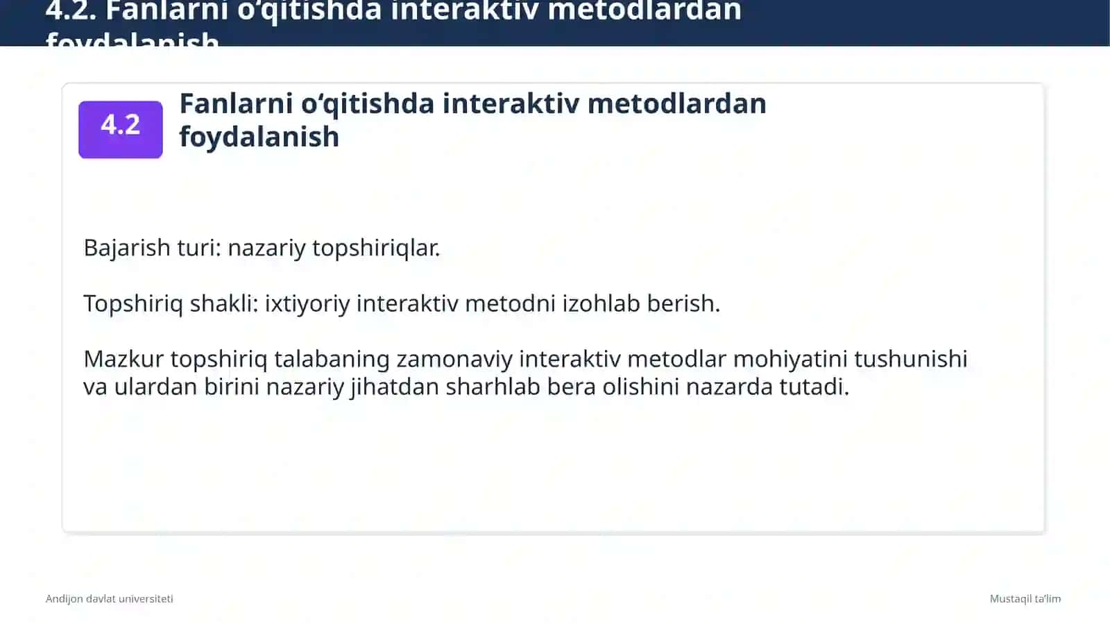 Mustaqil ta’lim topshiriqlari 4