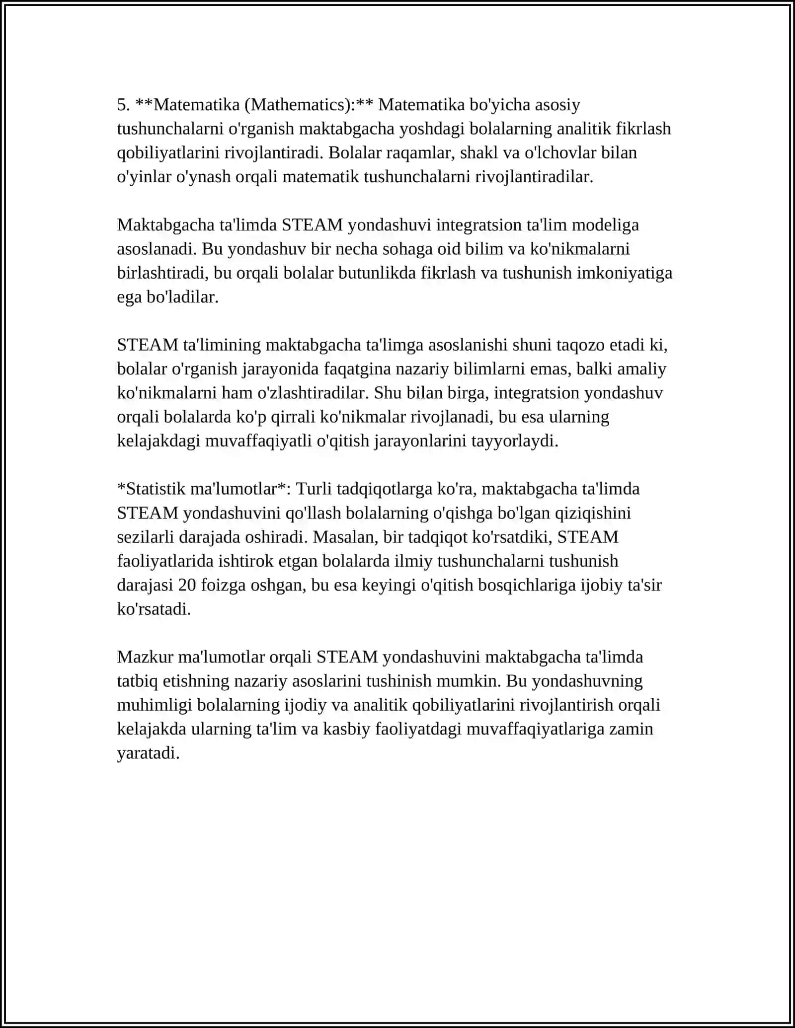 MAKTABGACHA TA’LIMDA STEAM YONDASHUVINING DIDAKTIK IMKONIYATLARI 4