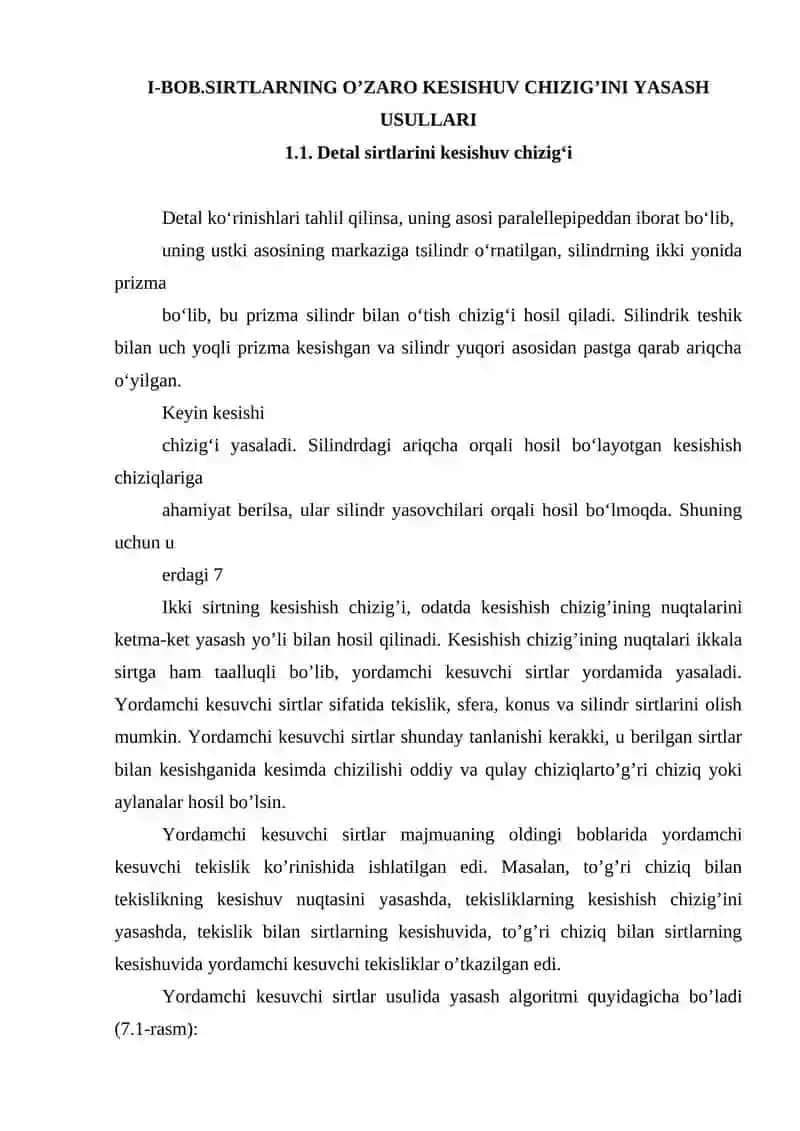 SIRTLARNING OʻZARO KESISHUV CHIZIGʻINING ORTOGANAL VA AKSYONOMETRIK PREYKSYALARINI BAJARISH 4