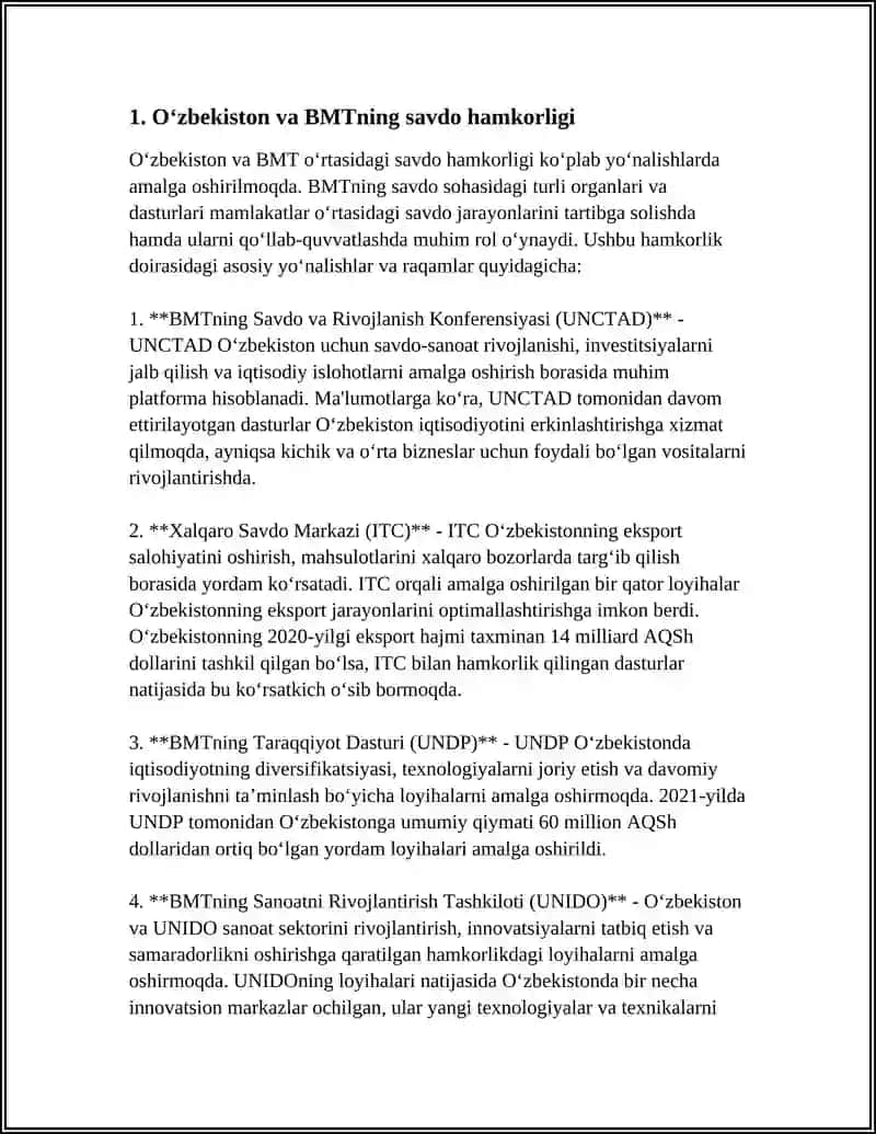 ÕZBEKISTONNING XALQARO TASHKILOTLAR BILAN SAVDO HAMKORLIGI 4