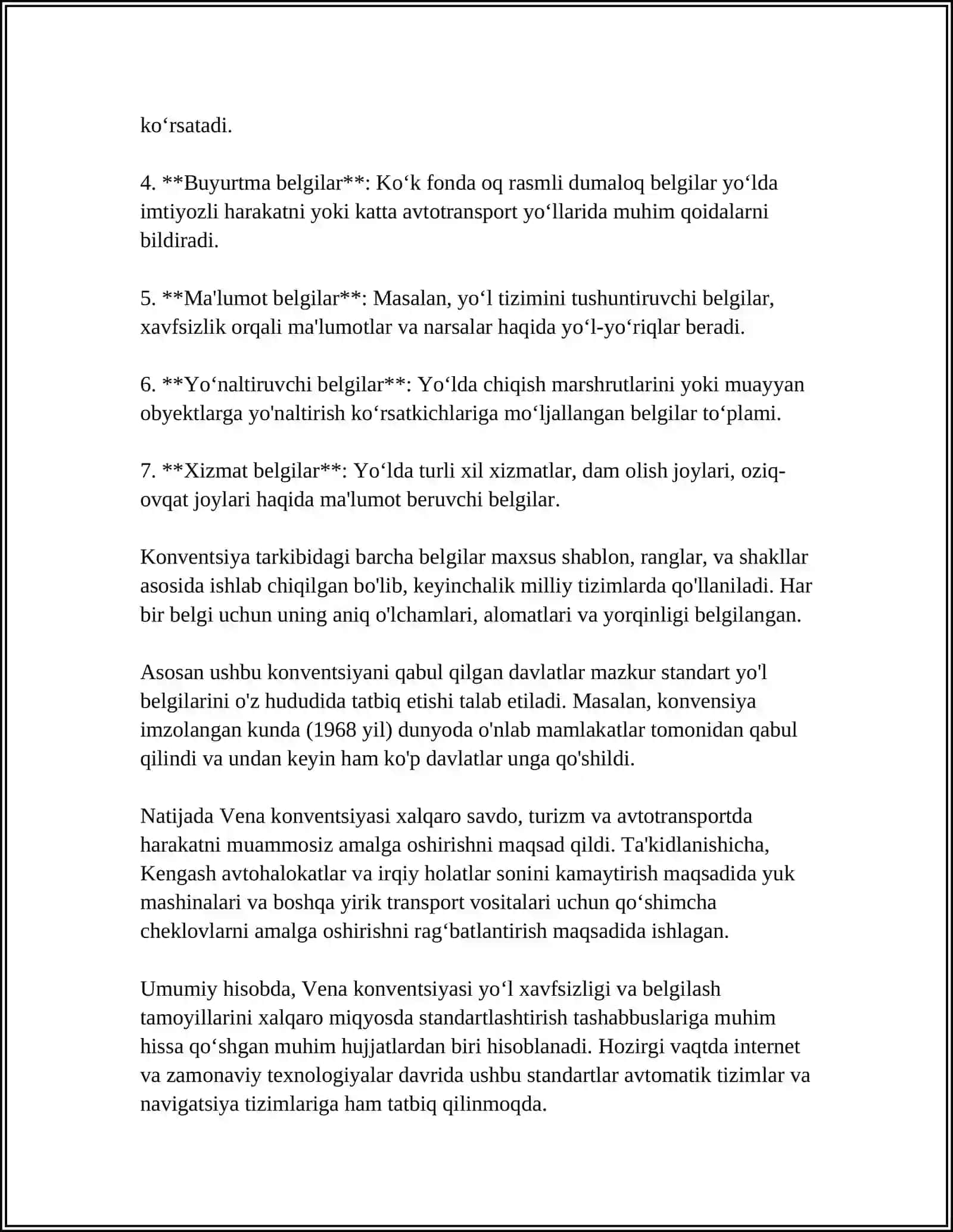YO'L BELGILARI VA SIGNALLARNING XALQARO STANDARTLARI AMALIY MISOLLARDA ANIQLASH VA TASNIFLASH 4