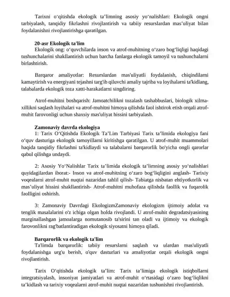 Tarix OʻQitishda Ekologik TaʼLim Tarbiyasining Asosiy YoʻNalishlari 4