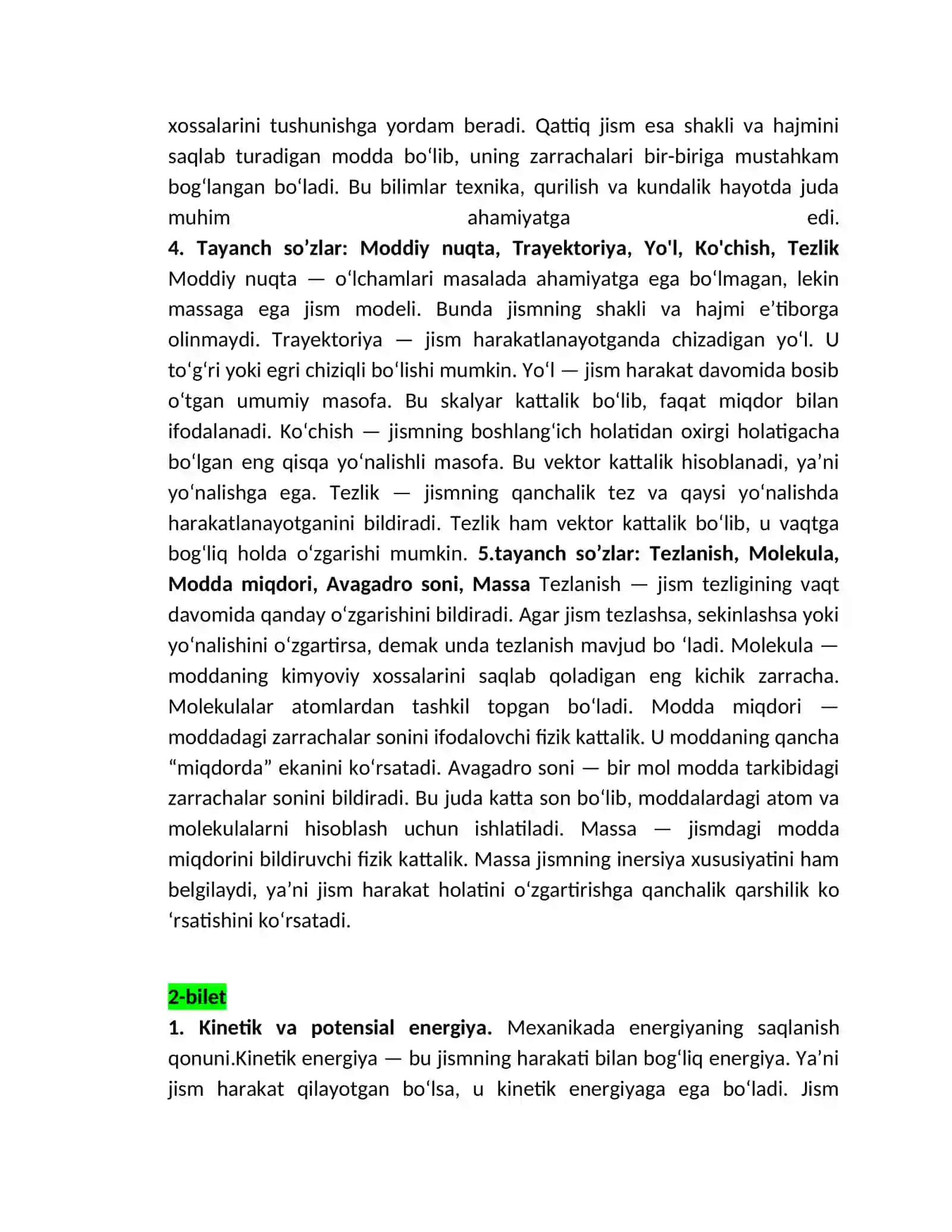 bilet 1.Mexanika Moddiy nuqta kinematikasi 4