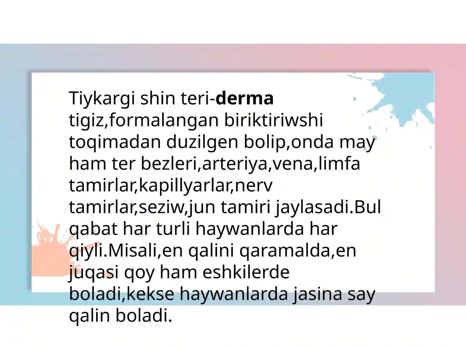 Teri, teri payda etiwshi organlar ham dem aliw organlarin preparovka etiw 4