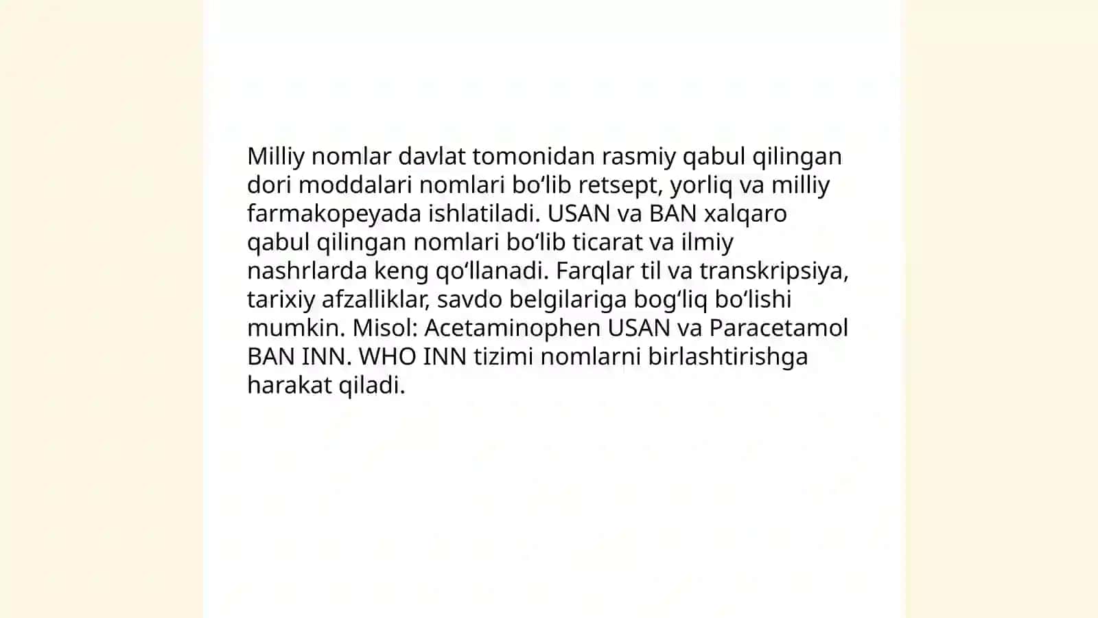 Farmaseftika kirish Dori moddalari nomlari 4