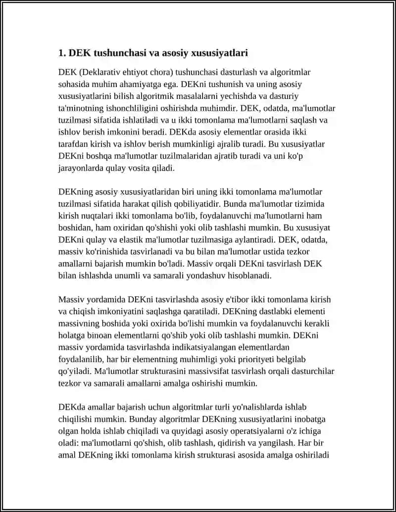 DEK. DEKNI MASSIV YORDAMIDA TASVIRLASH VA ULAR USTIDA AMALLAR BAJARISH ALGORITMLARI 4