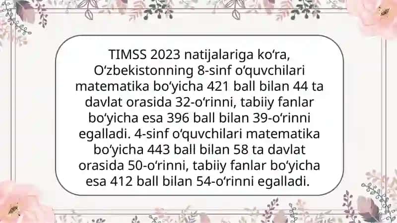 Ta’lim jarayonida maktab matematika va tabiiy fanlar ta’lim sifatining Xalqaro monitoringi (TIMSS)ga oid ilmiy-metodik adabiyotlarni tahlil qilish 4