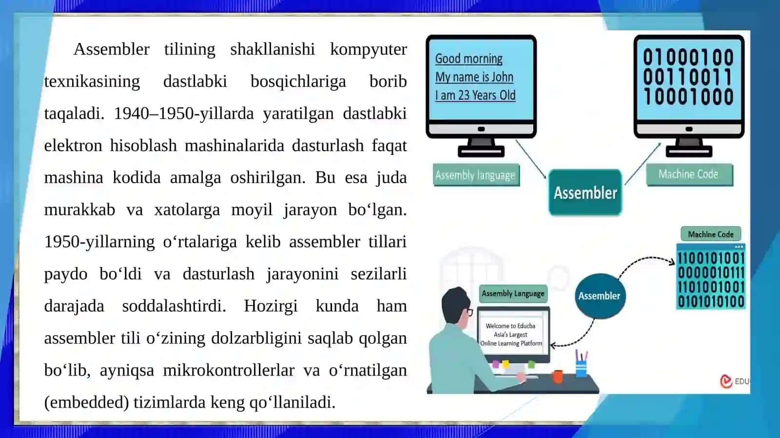Assembler tilining mikrokontrollerlar uchun ahamiyati va past darajadagi dasturlash asoslari 4