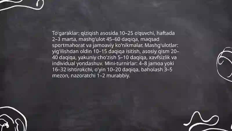 Sinfdan tashqari olib boriladigan jismoniy tarbiya ishlariga tavsif 4