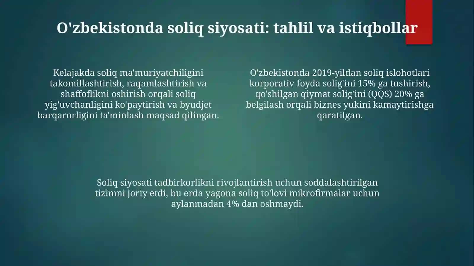 Soliq siyosati va uning iqtisodiy barqarorlikdagi oʻrni 4