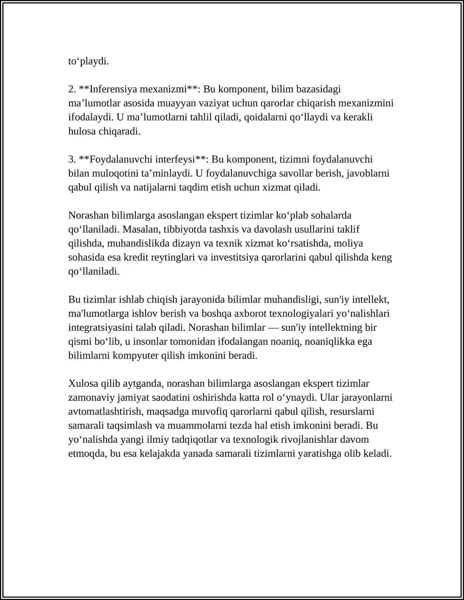 NORASHAN BILIMLARGA ASOSLANGAN EKSPERT TIZIMLAR 4