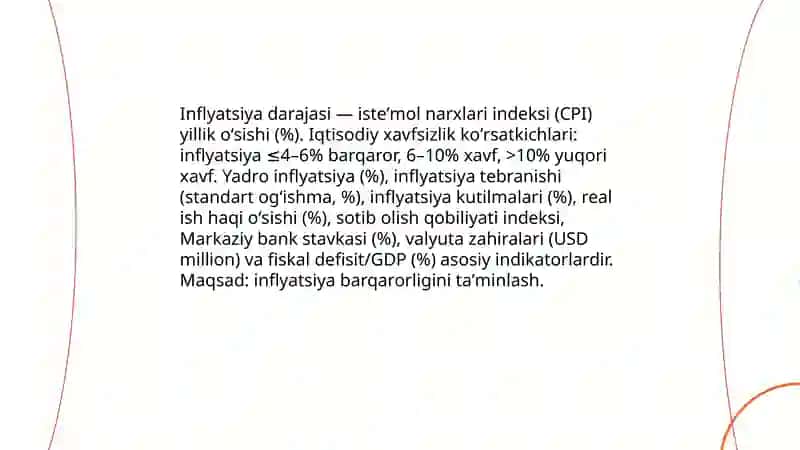 Ichki yalpi mahsulot (YaIM) oʻsishi va iqtisodiy xavfsizlik koʻrsatkichlari 4