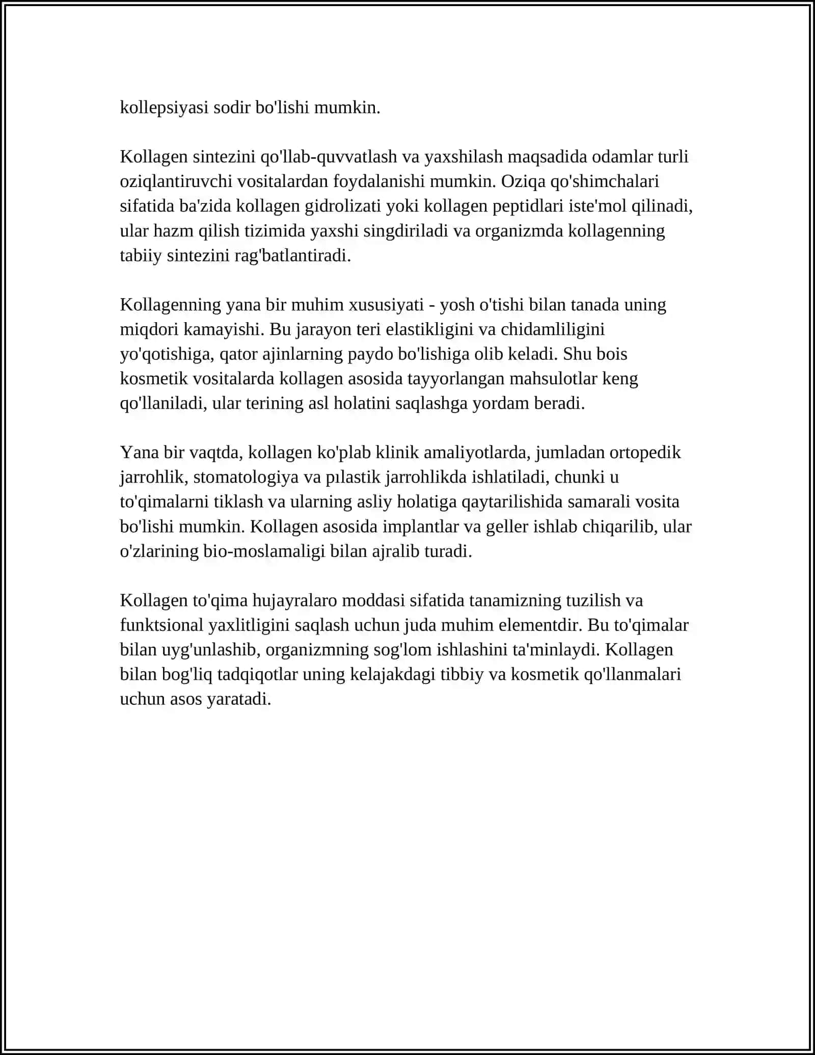 BIRRIKTIRUVCHI TOQIMANING HUJAYRALARARO MODDASINING KELIB CHIGISHI VA TUZILISHI: KOLLAGEN TOLALARINING ULTRASTRUKTURASI VA GISTOKIMYOSI 4