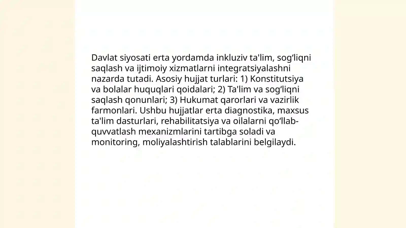 Oʻzbekistonda ilk yoshdagi bolalarga erta yordamni yuzaga kelishi va rivojlanishi 4