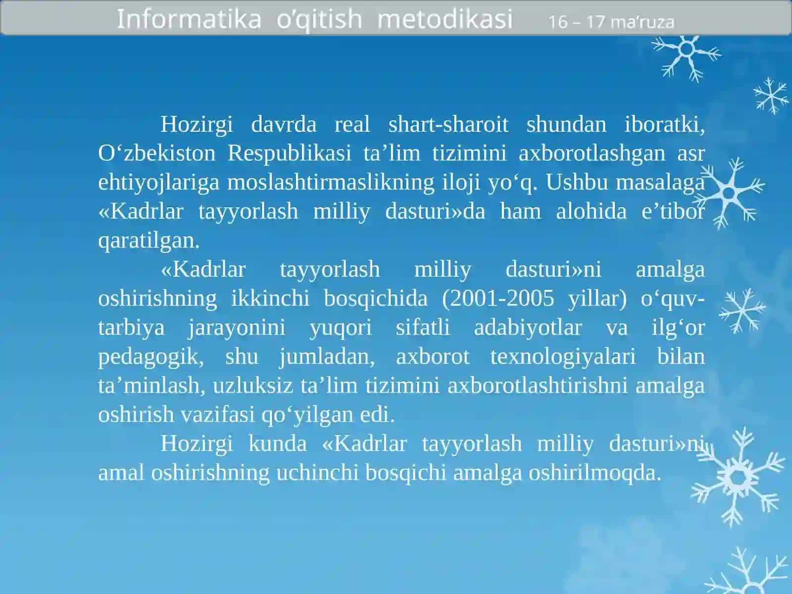 Uzluksiz tizimida Informatika va axborot texnologiyalari fanlarining mazmuni.O‘rta maxsus kasb-hunar ta’limida Informatika va axborot texnologiyalari fanining mazmuni 4
