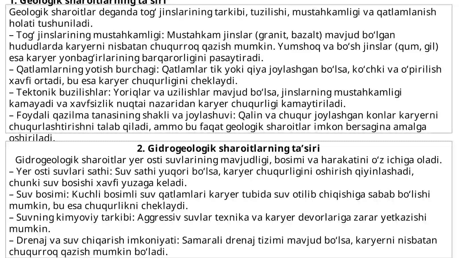 Karyer chuqurligi va qiyaliklarini loyihalash 4