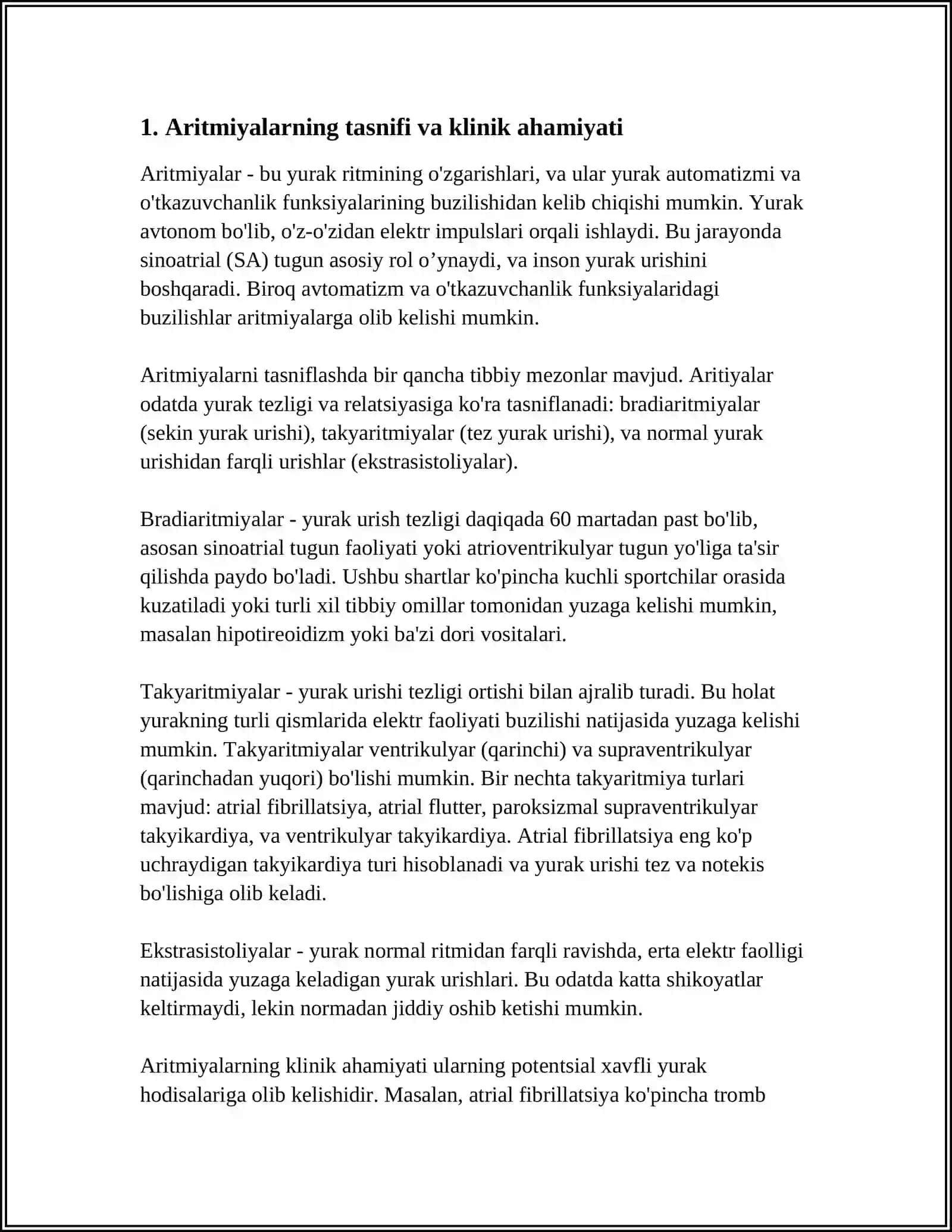 ARITMIYALAR.YURAK AVTOMATIZM VA O’TKAZUVCHANLIK FUNKSIYALARINING BUZILISHI 4