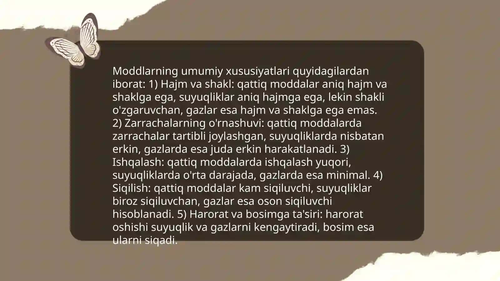 15-amaliy:Moddalar. Moddalarning aralashmalari. Organik va noorganik moddalar 4
