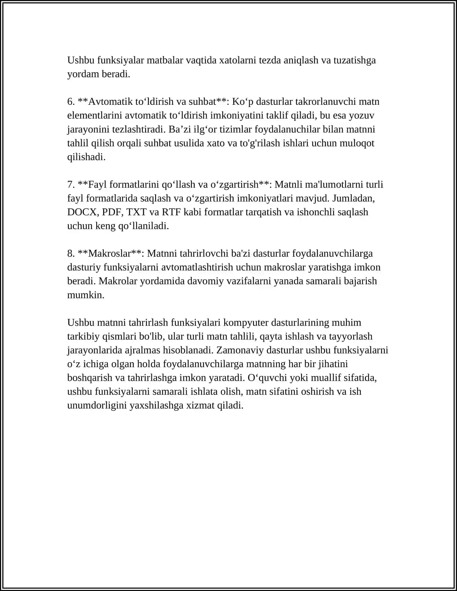 MATNLI MAʼLUMOTLARNI QAYTA ISHLASH DASTURIY TAʼMINOTI VA TEXNOLOGIYALARI (MATN MUHARRIRI,MATN PROTSESSORI 4