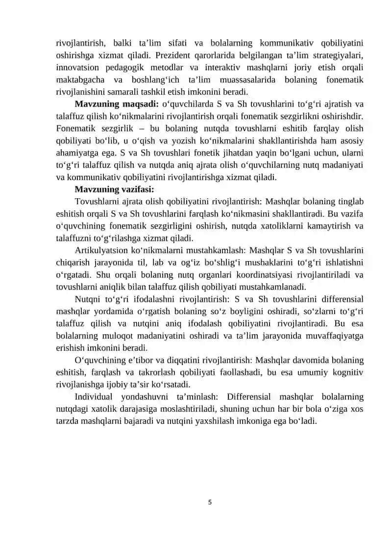 S-Sh tovushlarini differensial mashqlar 4