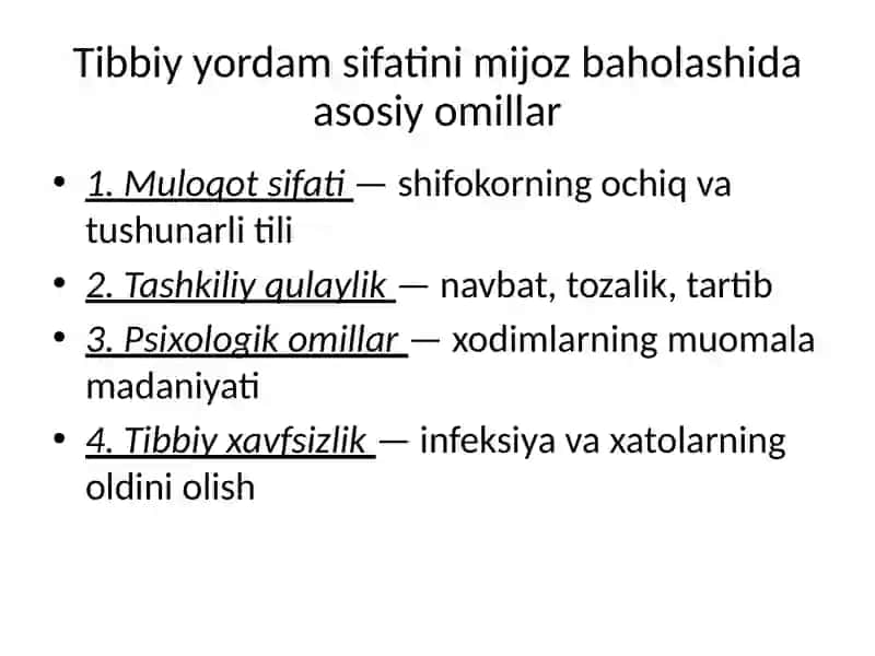 Tibbiy yordam sifatiga mijoz nuqtai nazaridan yondashish 4