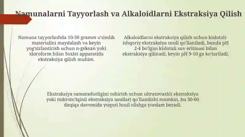 Alkaloidlarni spektrofotometrik usullar yordamida sifat va miqdoriy aniqlash 4