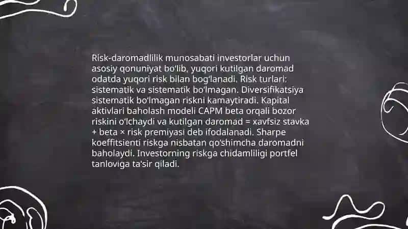 Risk va Daromadlilik 4