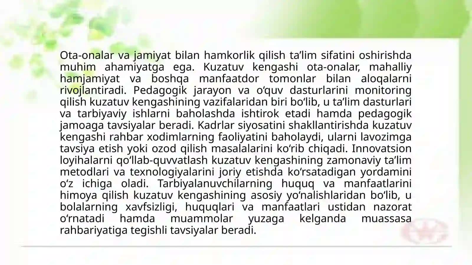 Kuzatuv kengashi vazifalari 4