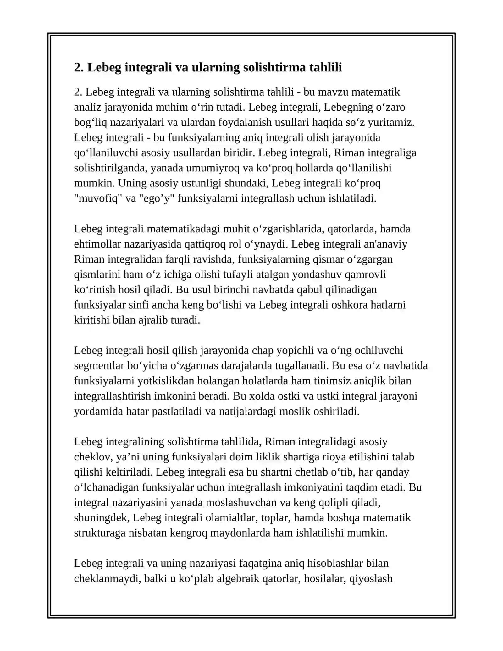 INTEGRAL USULI VA UNI TAHLILDA QO‘LLANILISHI 4