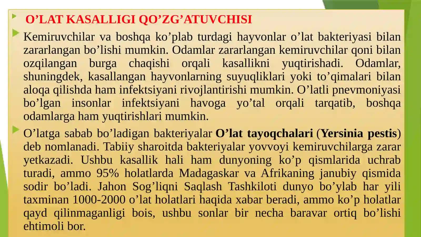 O’ta havfli infeksiyalar vabo va o’lat qo’zg’atuvchilari tasnifi va ular keltirib chiqargan kasalliklarning labaratoriya tashxisi 4