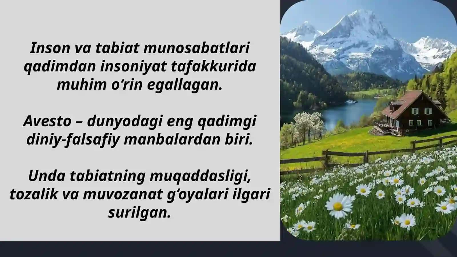 “ Avesto” dagi tabiat tasavvurlari va zamonaviy ekologik tajribalarni qiyosiy tahlil qilish 4