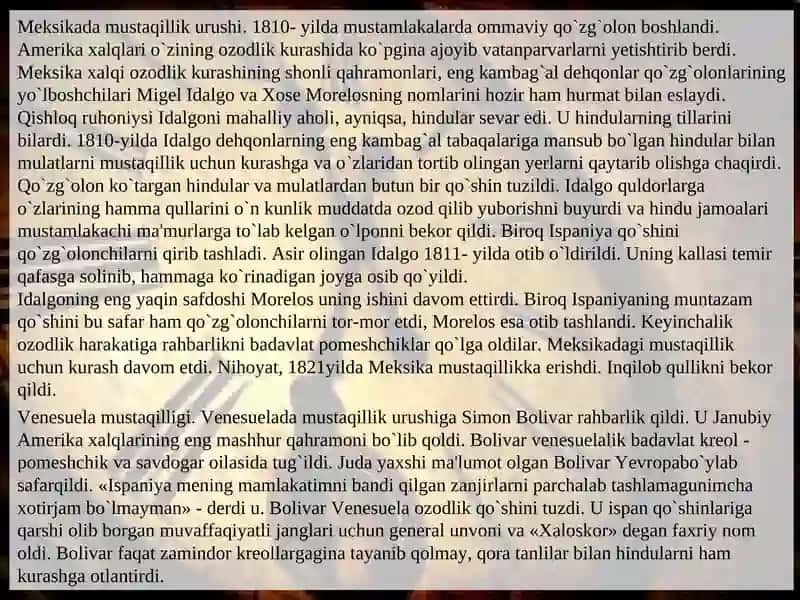Lotin Amerikasi va Afrika mamfakatlarida milliy ozodlik kurashlari 4