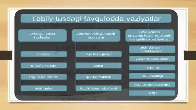 TАBIIY, TEXNOGEN, EKOLOGIK VA IJTIMOIY TUSDAGI FAVQULOTDA VAZIYATLARDA HAYOT FAOLIYATI XAVFSIZLIGI VA FUQARO MUHOFAZASI 4