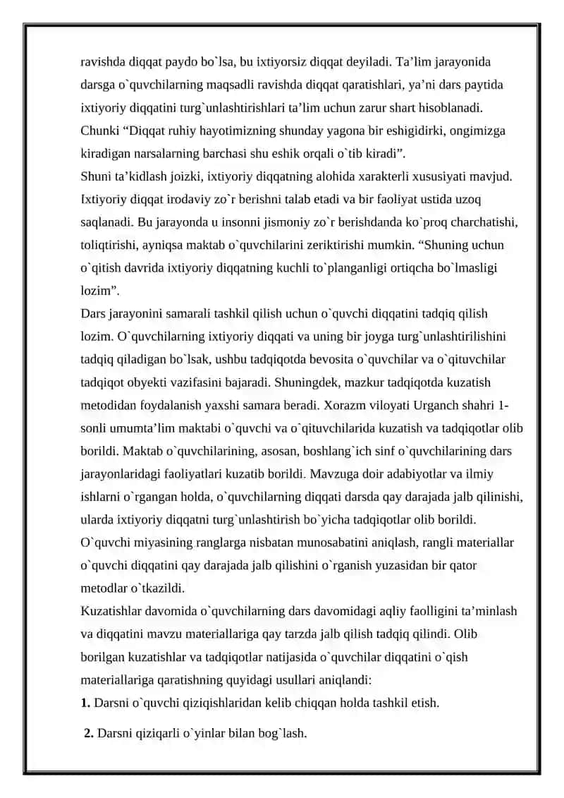 O'qituvchining diqqati va dars jarayonida undan foydalanish yo'llari 4