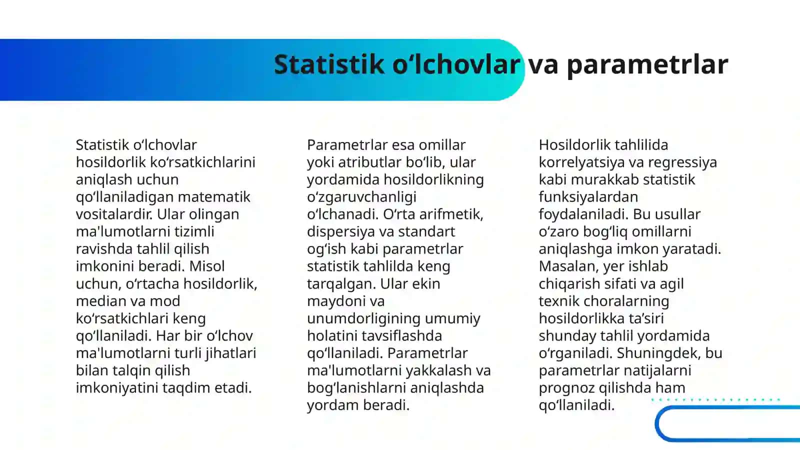 QISHLOQ XO‘JALIK EKINLARI HOSILDORLIKLARIGA STATISTIK BAHO QURISH 4