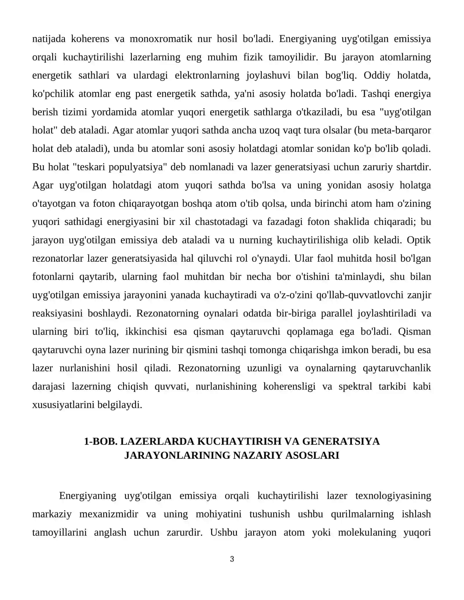Lazerlarda kuchaytirish va generatsiya shartlari. 4